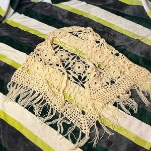 Crocheted Fringe Shawl in Cream